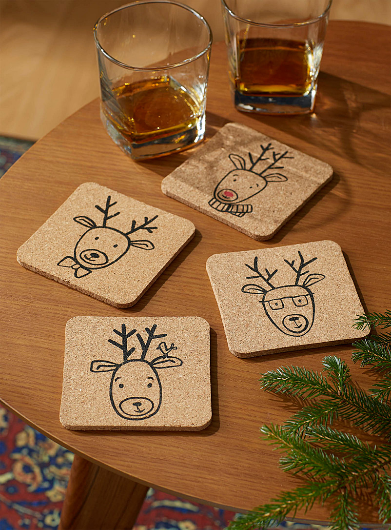 Simons Maison Sand Santa's reindeers cork coasters Set of 4