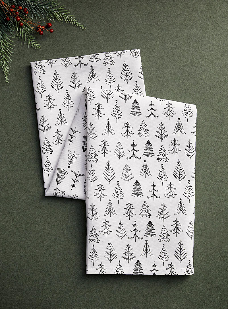 Simons Maison Black and White Playful firs recycled cotton tea towel