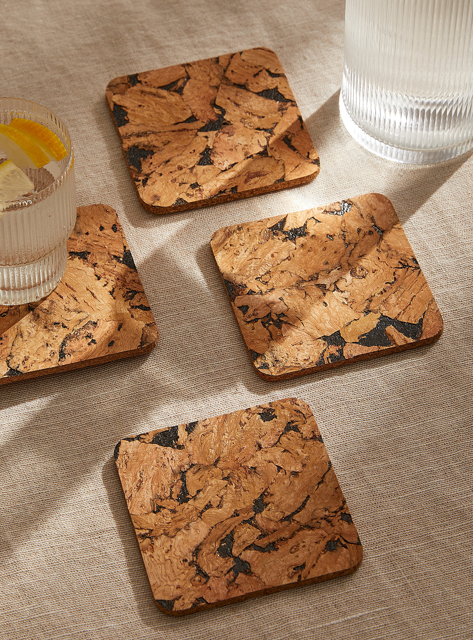 Simons Maison Wood Chip-style Cork Coasters Set Of 4 In Brown
