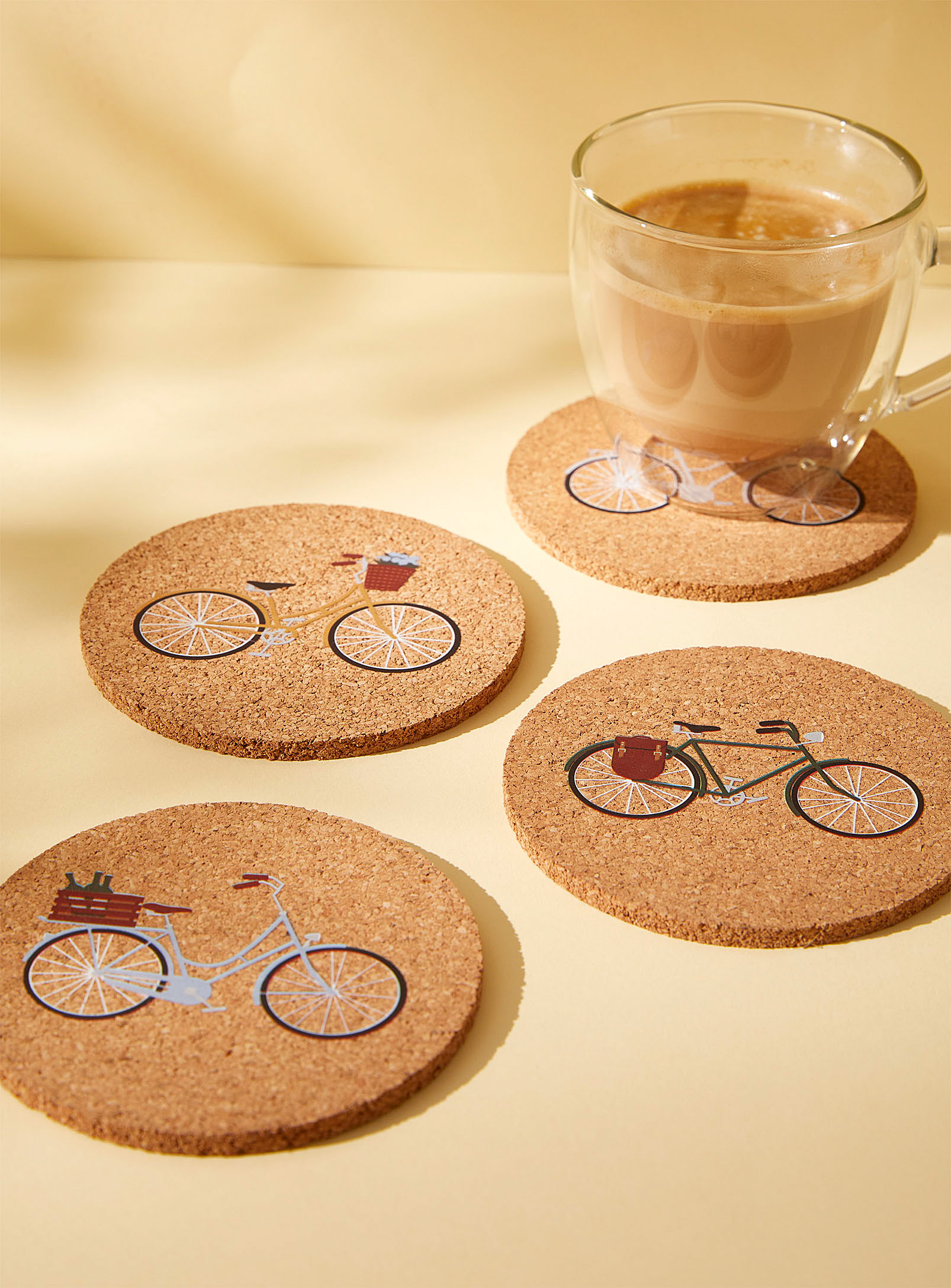 Simons Maison Bike Ride Cork Coasters Set Of 4 In Patterned Brown