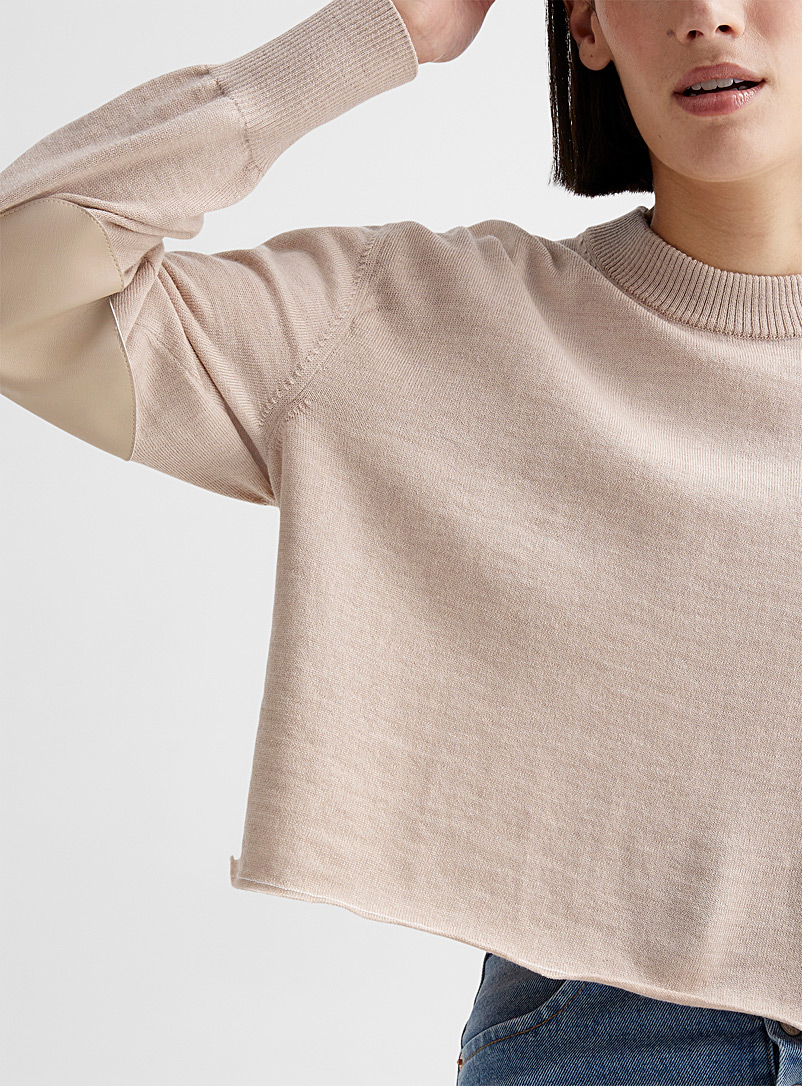 MM6 Maison Margiela Cream Beige Elbow patch wool sweater for women