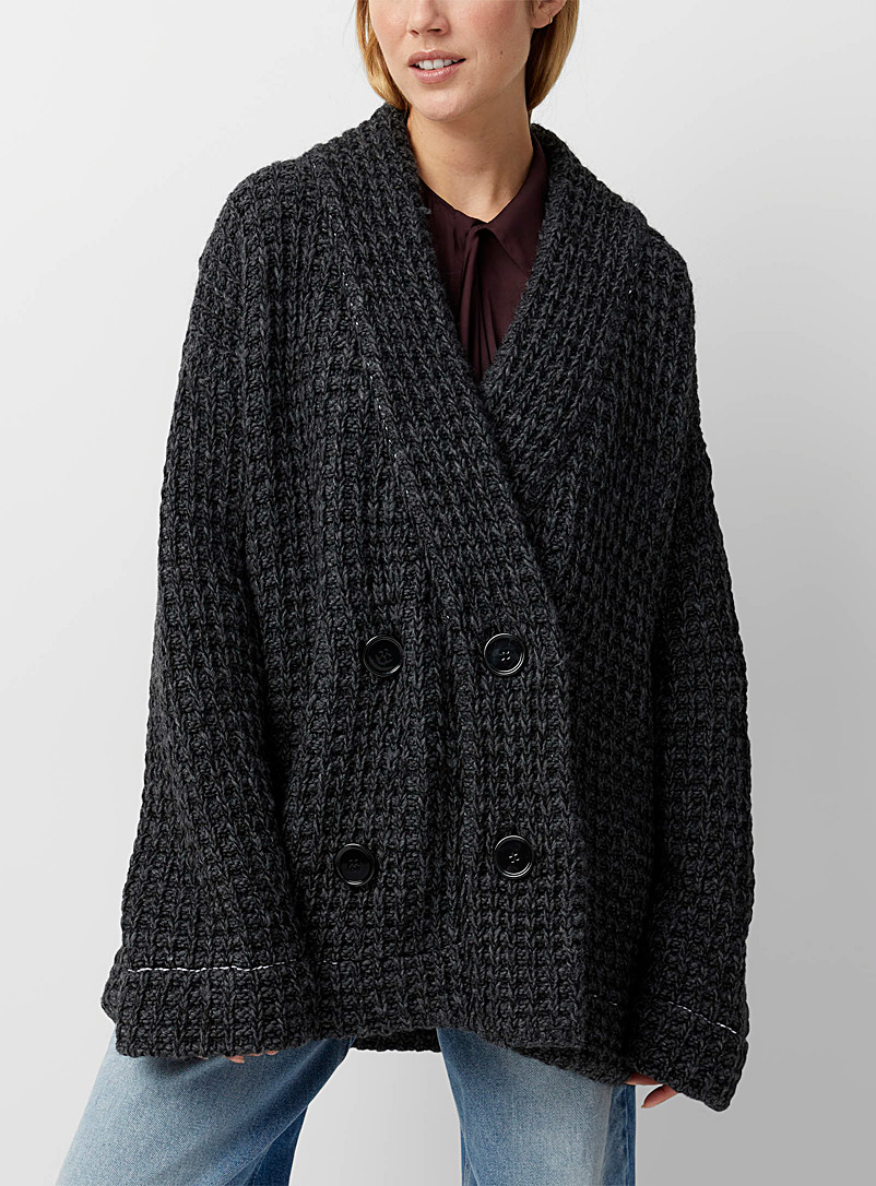 MM6 Maison Margiela: La veste tricot texturé Gris foncé pour femme