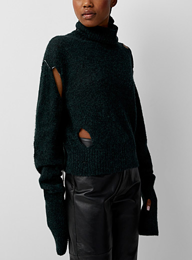 MM6 Maison Margiela Mossy Green Worn effect knit sweater for women