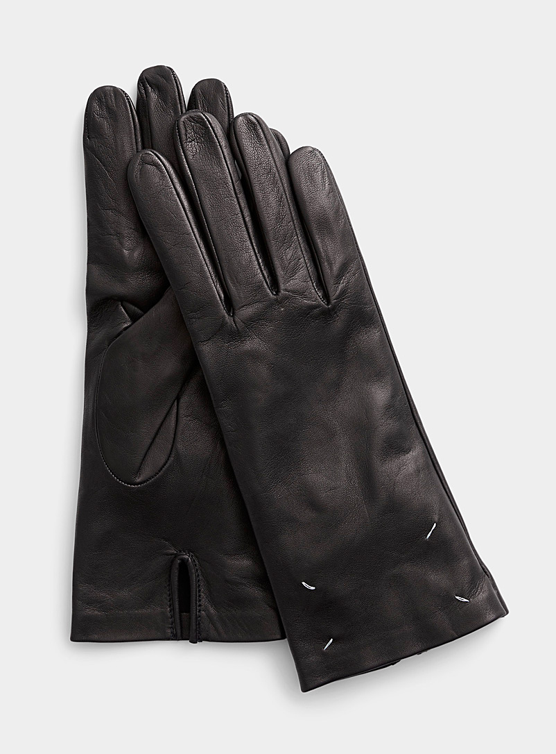 Maison Margiela Black Topstitched details leather gloves for men