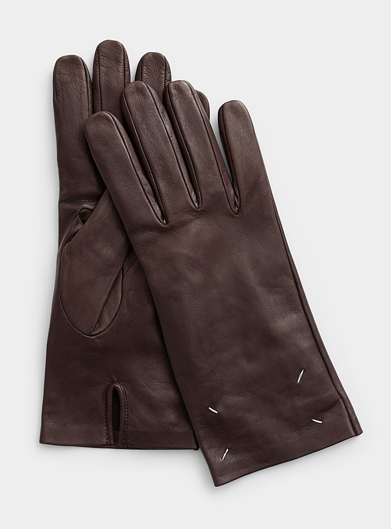Maison Margiela Brown Topstitched details leather gloves for men