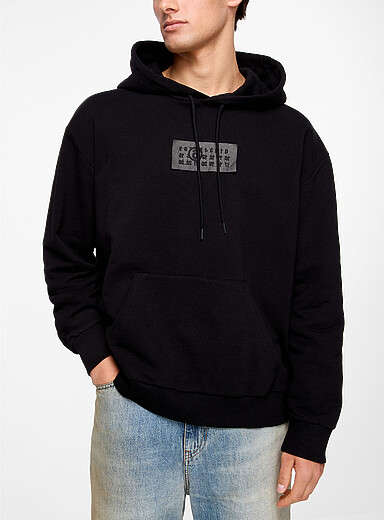 MM6 Maison Margiela Black Inside-out signature embroidery hoodie for men