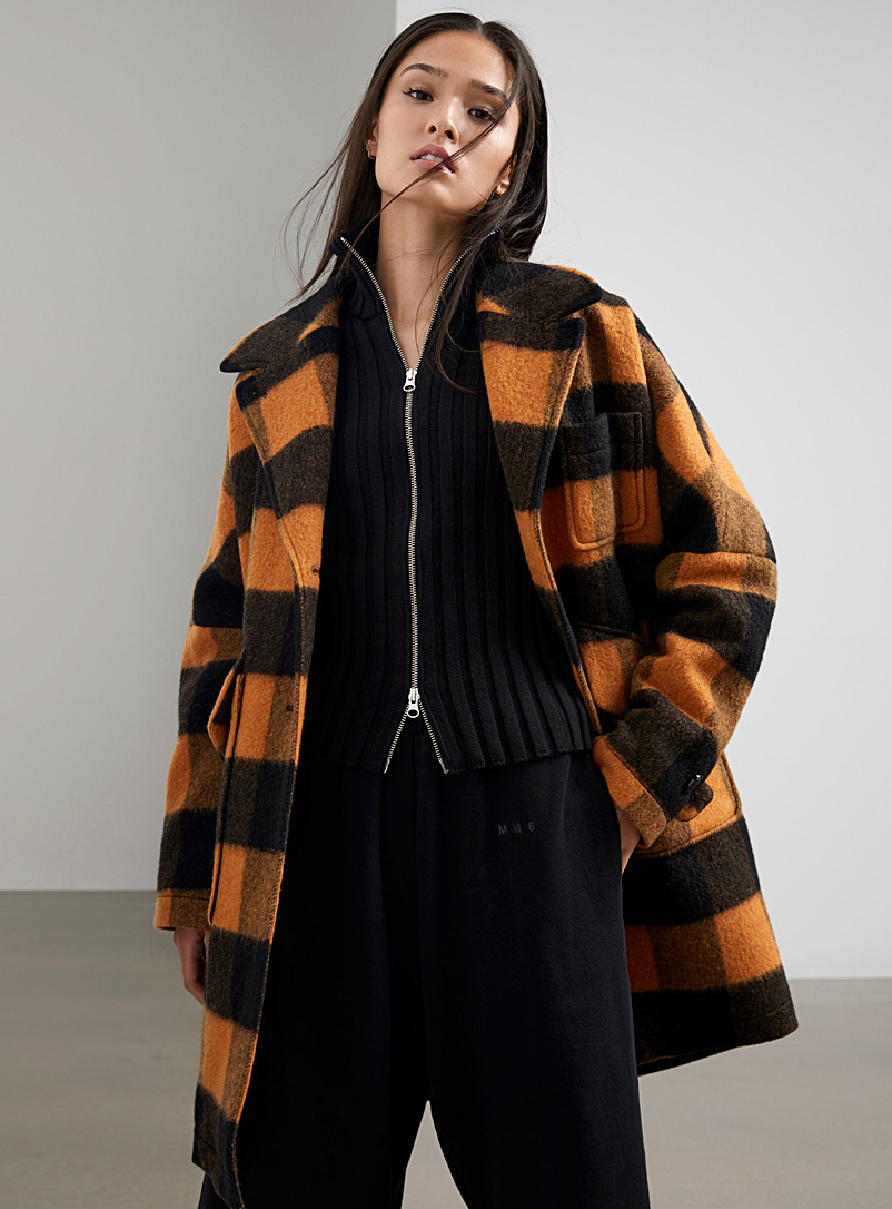 MM6 Maison Margiela Orange Overshirt-style checkered coat for women