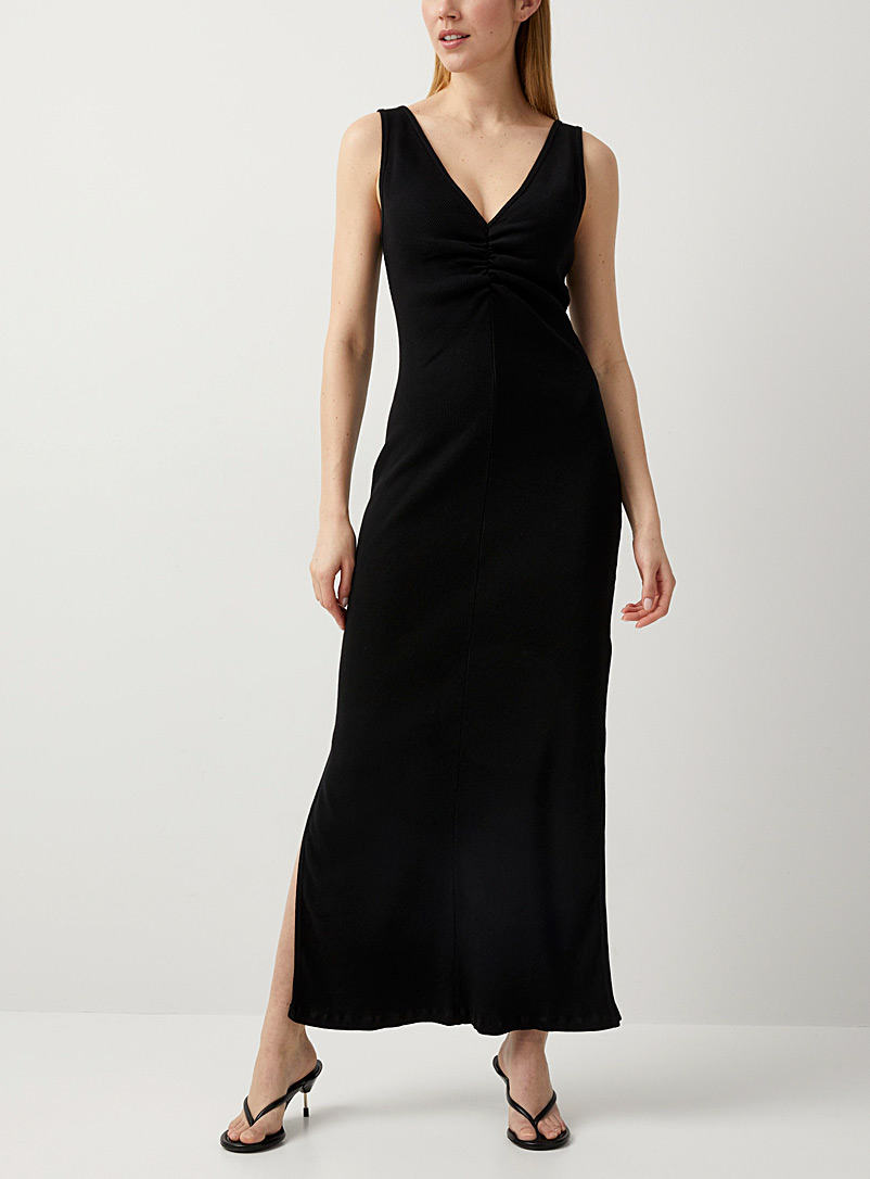 MM6 Maison Margiela: La robe noire col froncé Noir pour femme