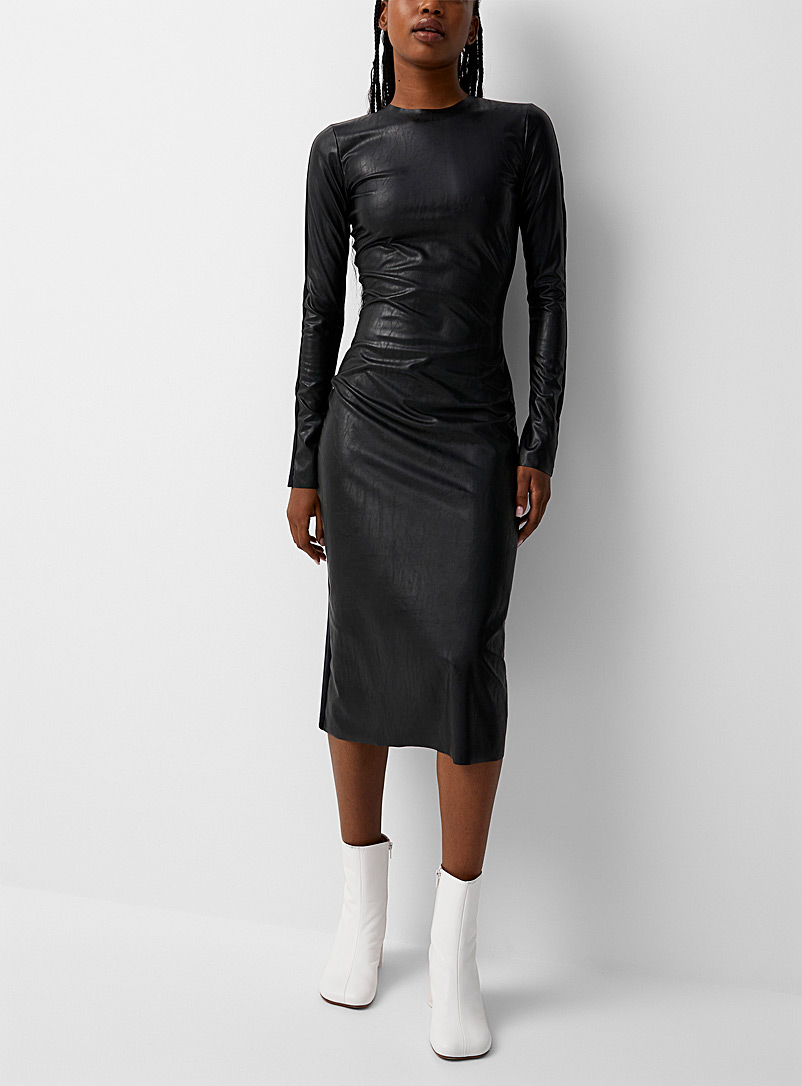 MM6 Maison Margiela: La robe ajustée effet cuir Noir pour femme