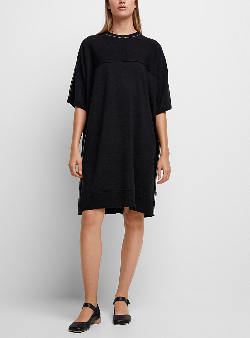 MM6 Maison Margiela: La robe en tricot coutures contrastantes Noir pour femme