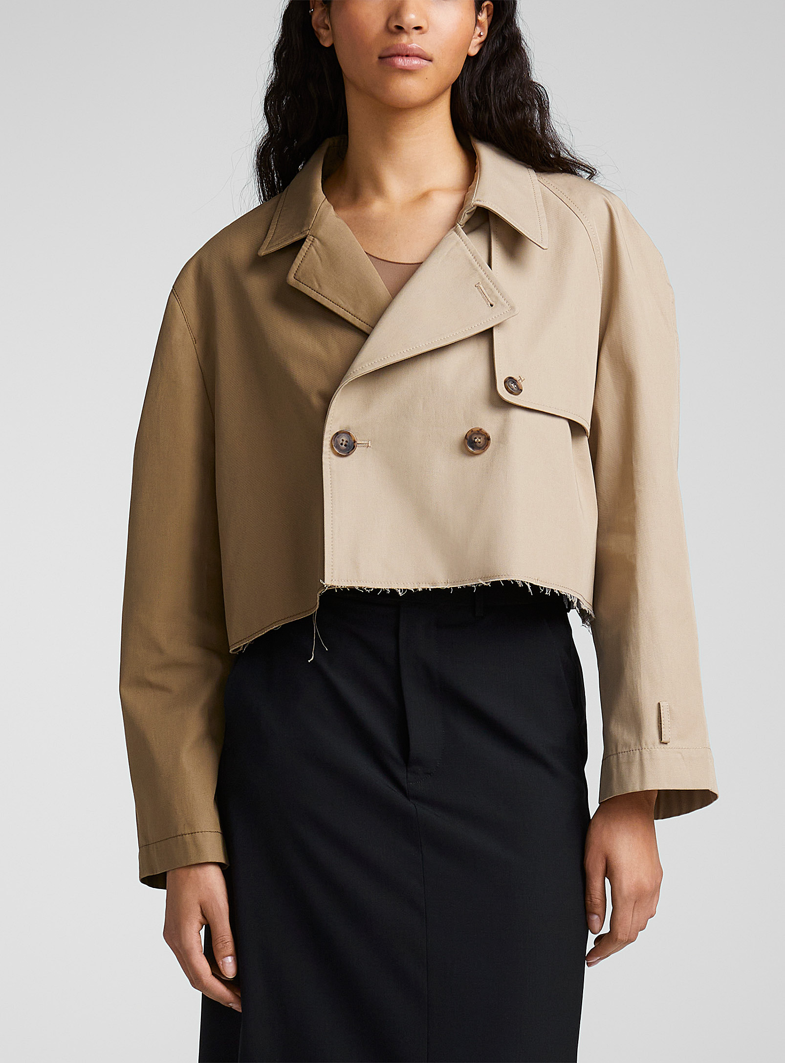 Shop Mm6 Maison Margiela Two-tone Cropped Trench Coat In Ivory/cream Beige