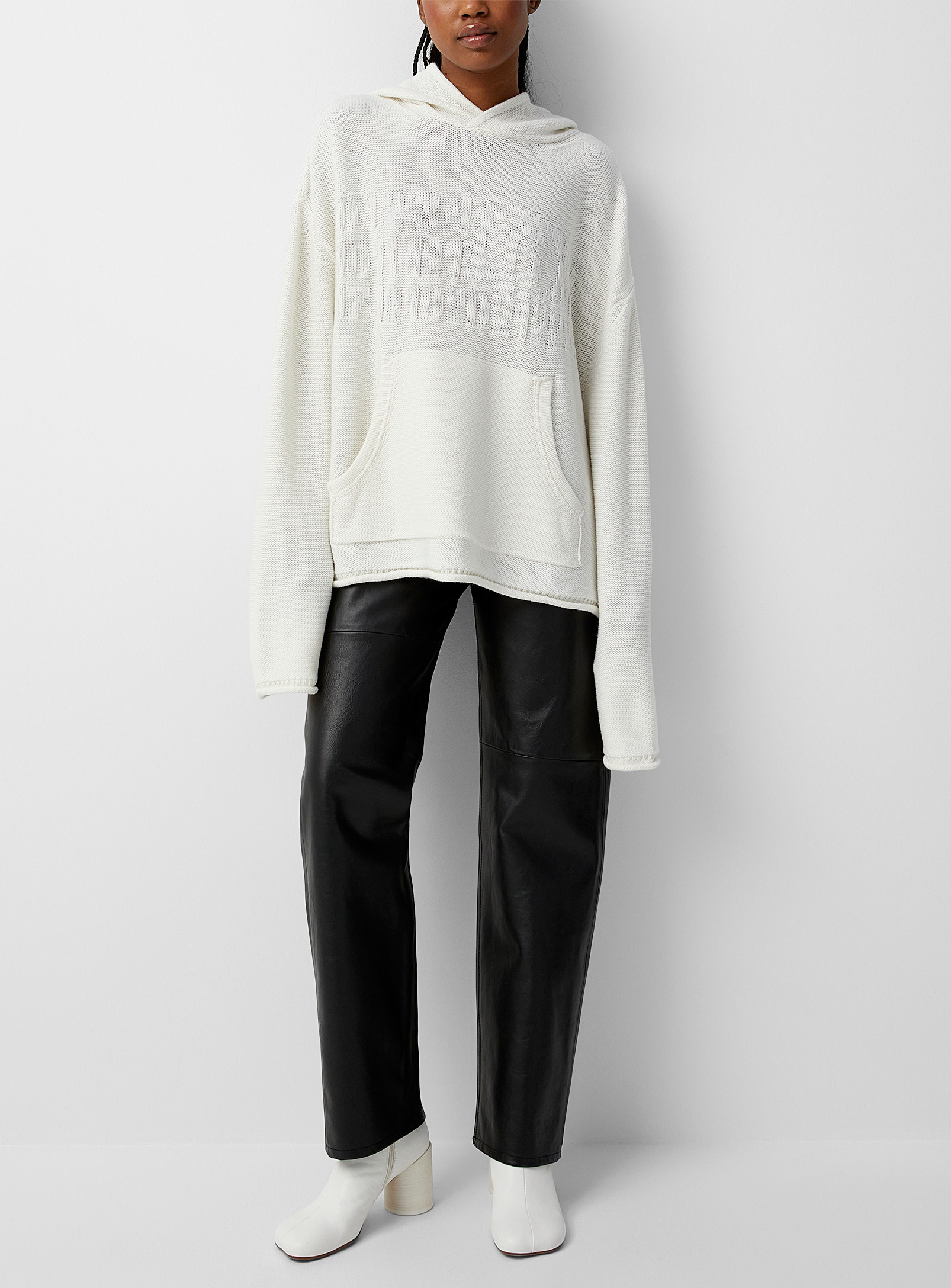 Mm6 Maison Margiela Signature Knit Hoodie In Ivory White | ModeSens