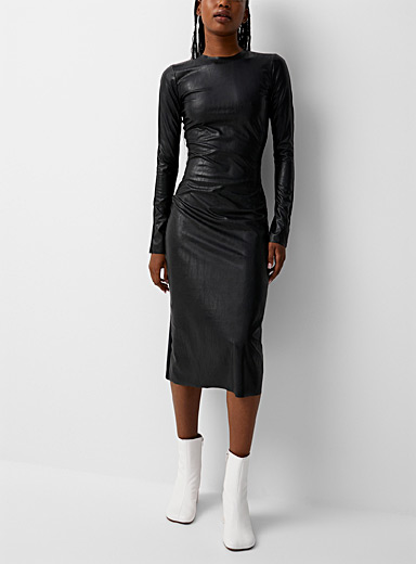 Faux-leather fitted dress
