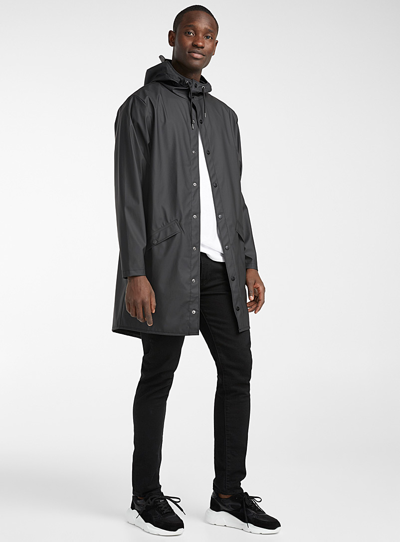 Rains Black Long minimalist trench coat for men