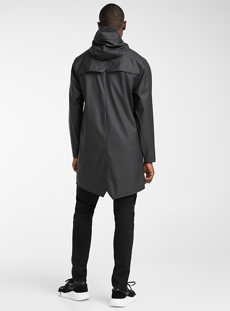 Rains Black Long minimalist trench coat for men