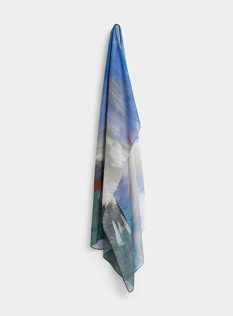 The Artists Label: L'écharpe crépuscule maritime Bleu à motifs pour femme