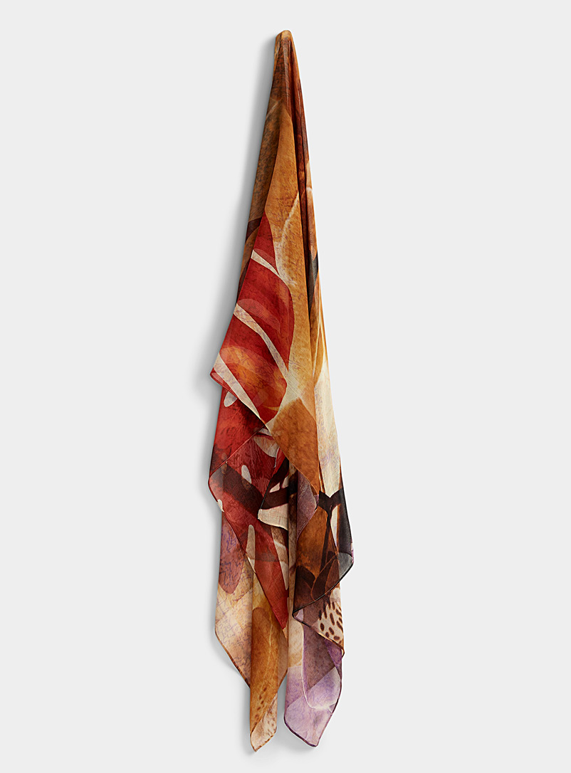 The Artists Label Patterned Brown Ochre foliage lightweight scarf for women
