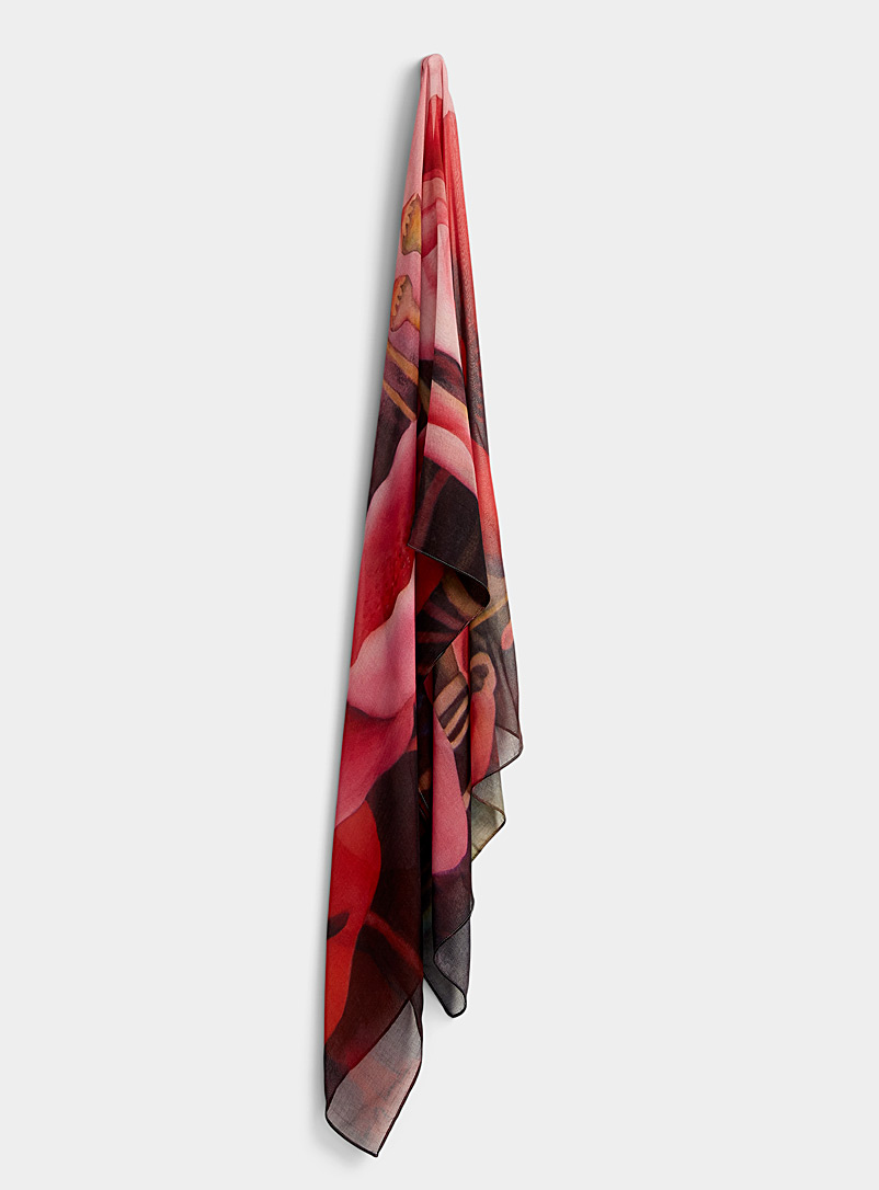 The Artists Label: L'écharpe légère coquelicots framboise Rouge à motifs pour femme