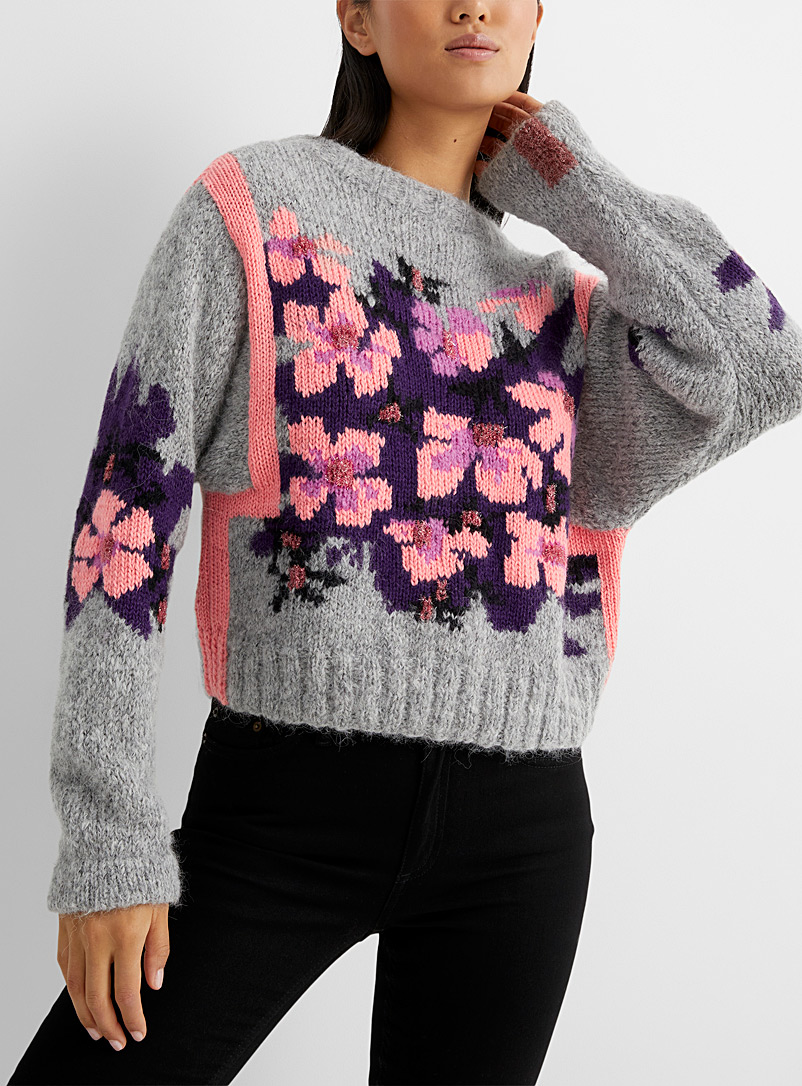 Smythe Patterned Grey Flower sweater for women