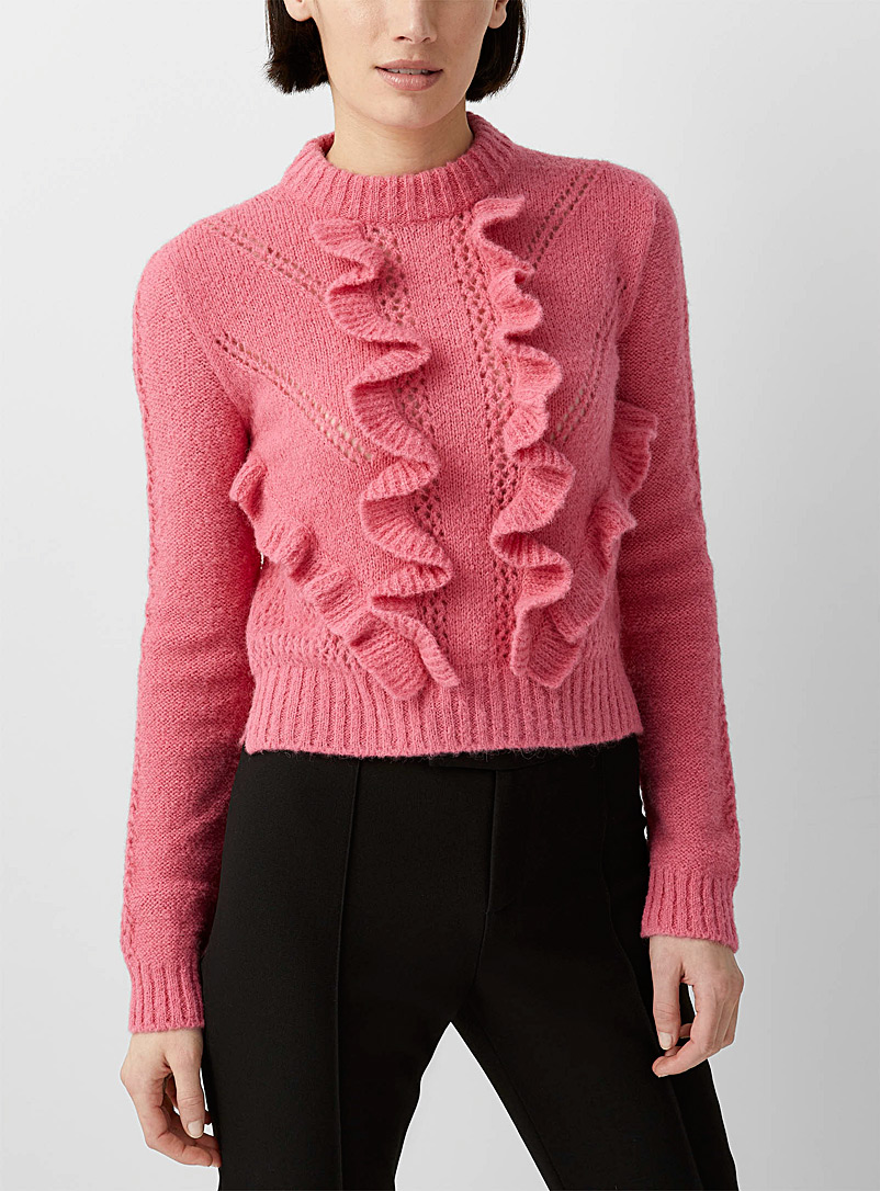 Smythe Dusky Pink Ruffled pink sweater for women