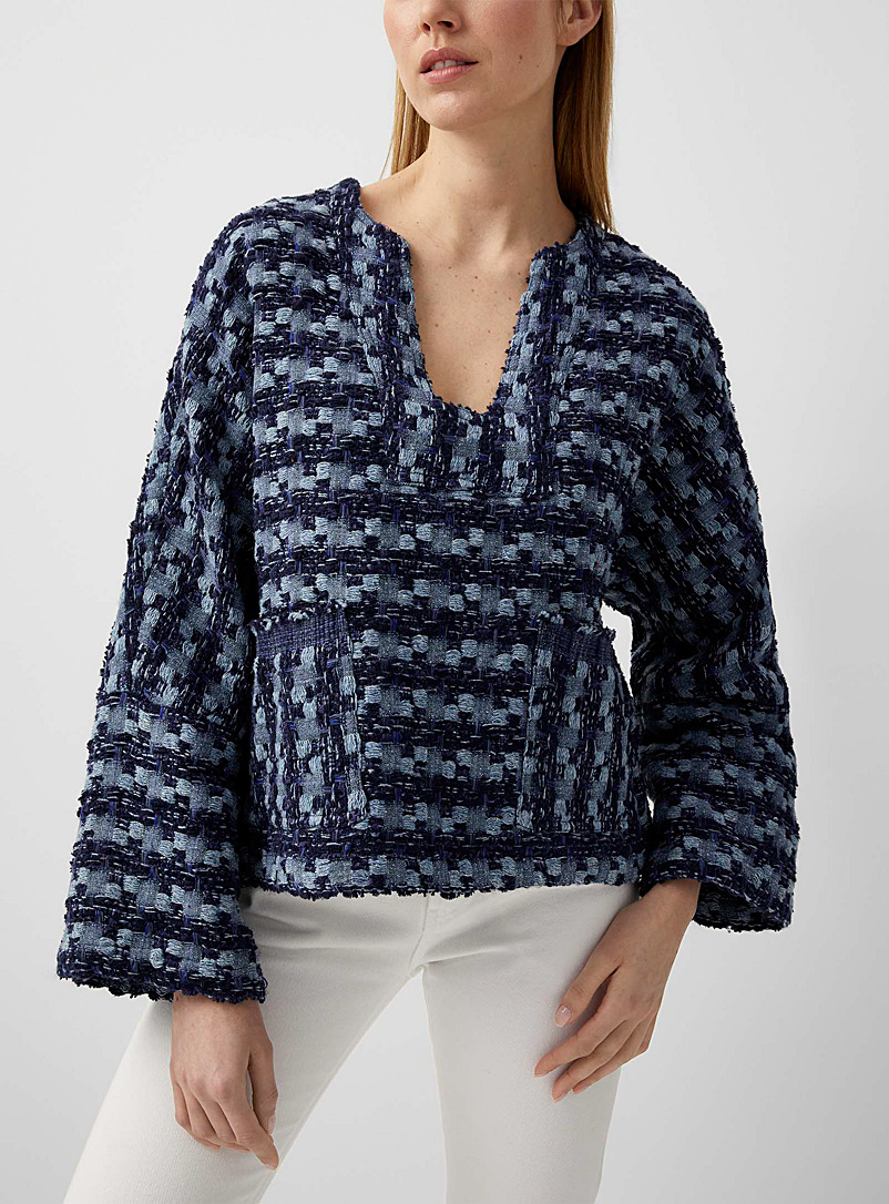 Smythe Patterned Blue Basket weave sweater for women