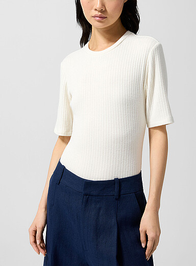 Smythe Off White Elbow-length sleeves ribbed T-shirt for women
