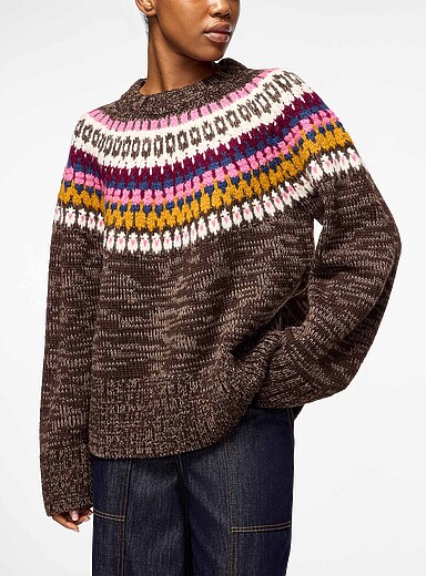 Smythe Patterned Brown Lopi knit wool loose sweater for women