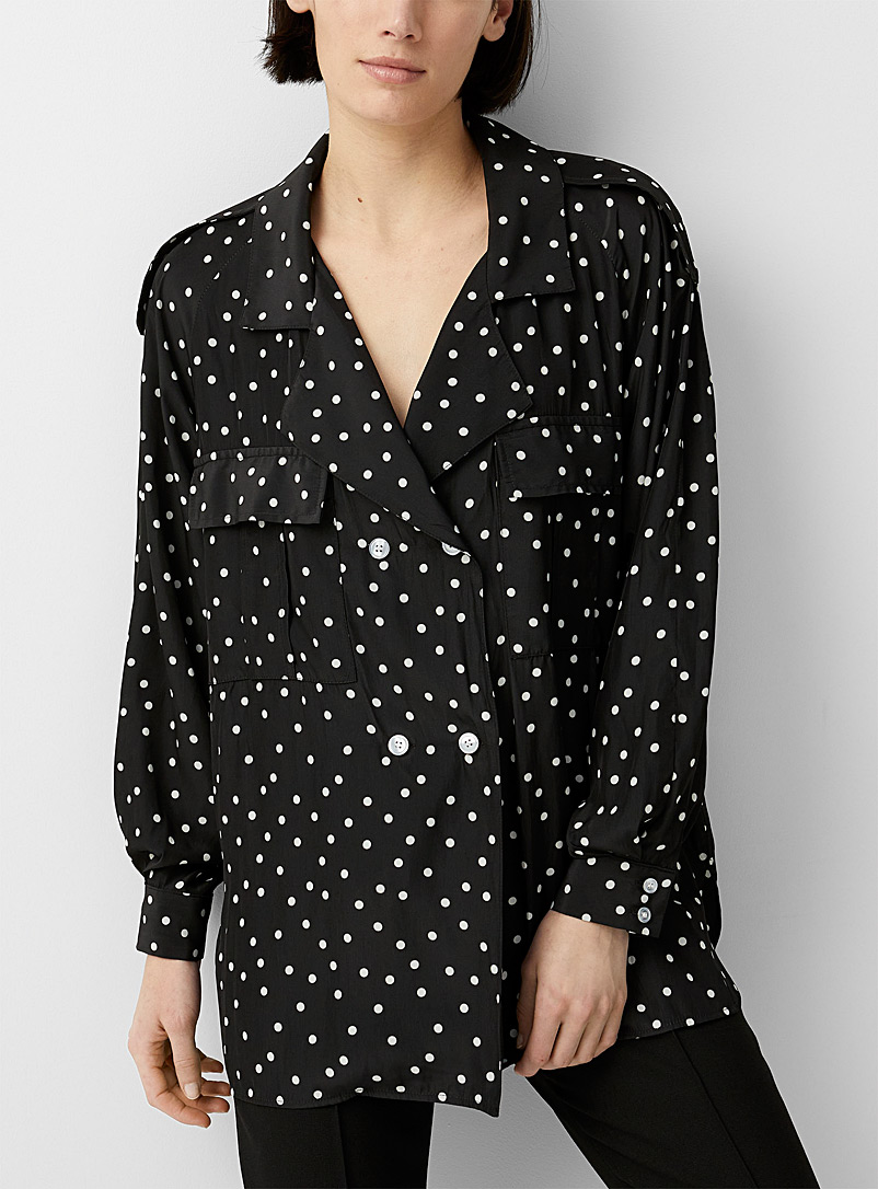 Smythe Black and White Silky polka dot blouse for women