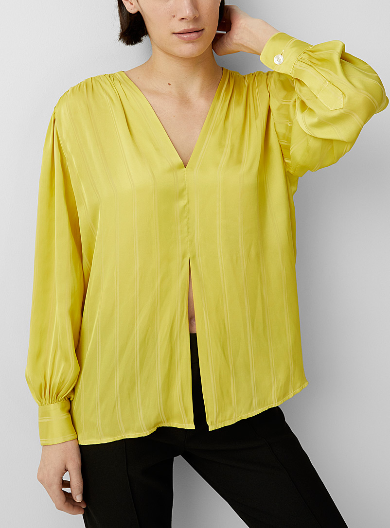 Smythe Light Yellow Silky tie top for women