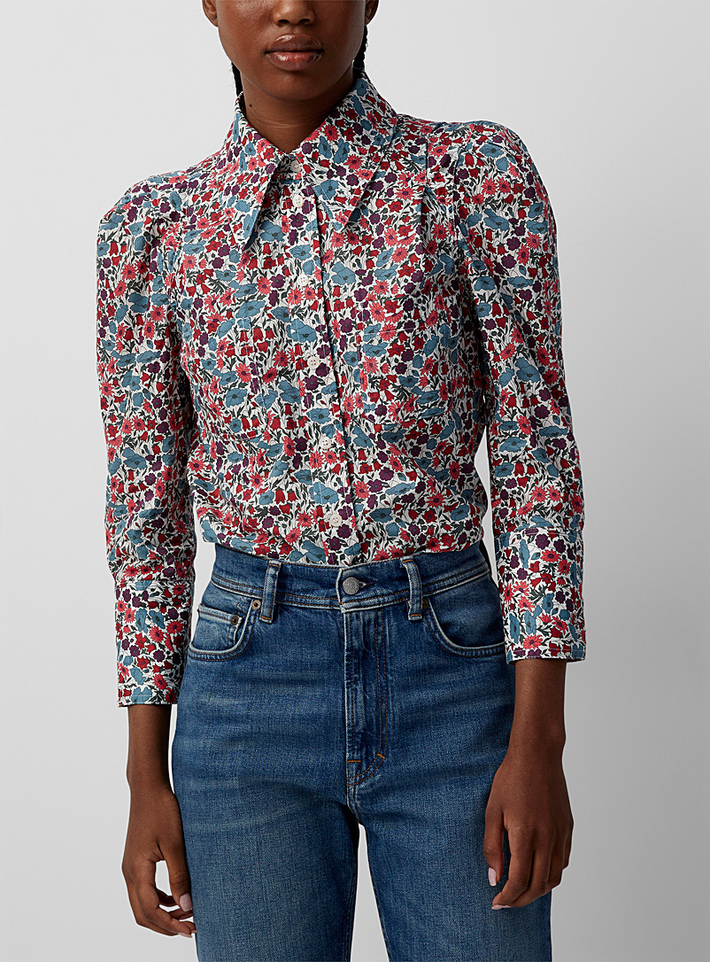 Puff-shoulder floral shirt