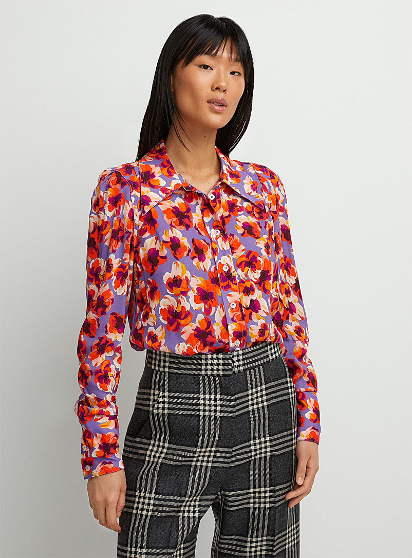 Smythe Patterned Crimson Floral point-collar blouse for women