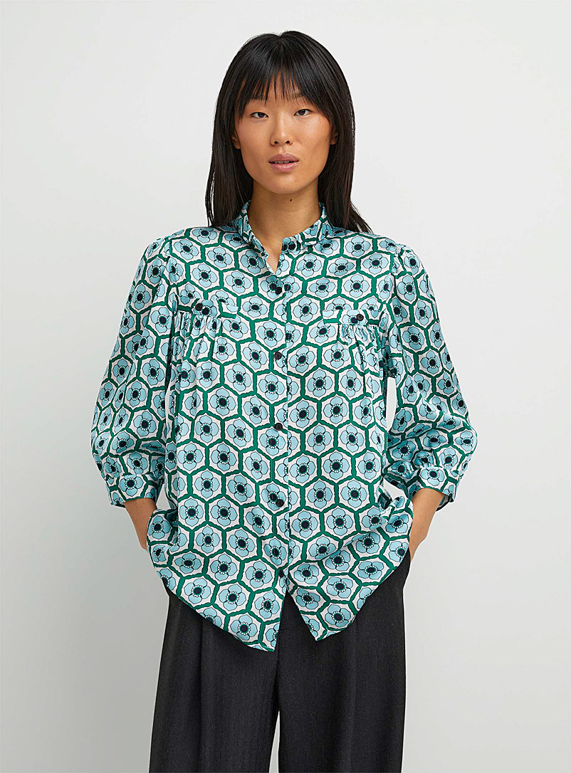 Smythe Teal Gathered-pocket blouse for women