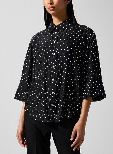 Smythe Patterned Black Polka-dotted 3/4 sleeve blouse for women