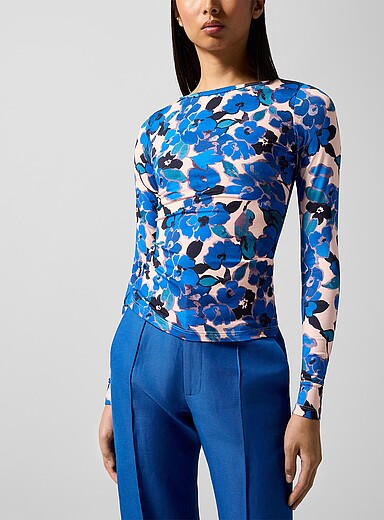 Smythe: Le haut deuxi&egrave;me peau fleuri Bleu &agrave; motifs pour femme