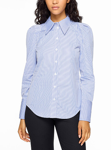 Smythe Patterned Blue Pleated shoulders striped poplin shirt for women