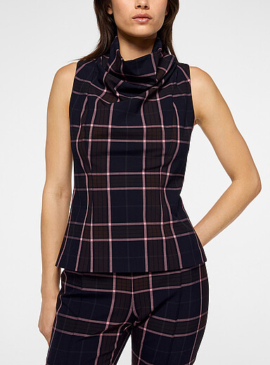 Plaid cowl-neck top
