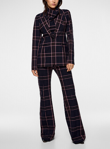 Smythe Crimson Pintucks plaid flared-leg pant for women