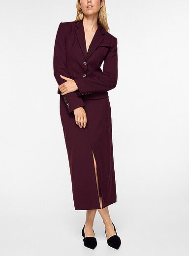 Smythe: La jupe midi fente frontale Bourgogne pour femme