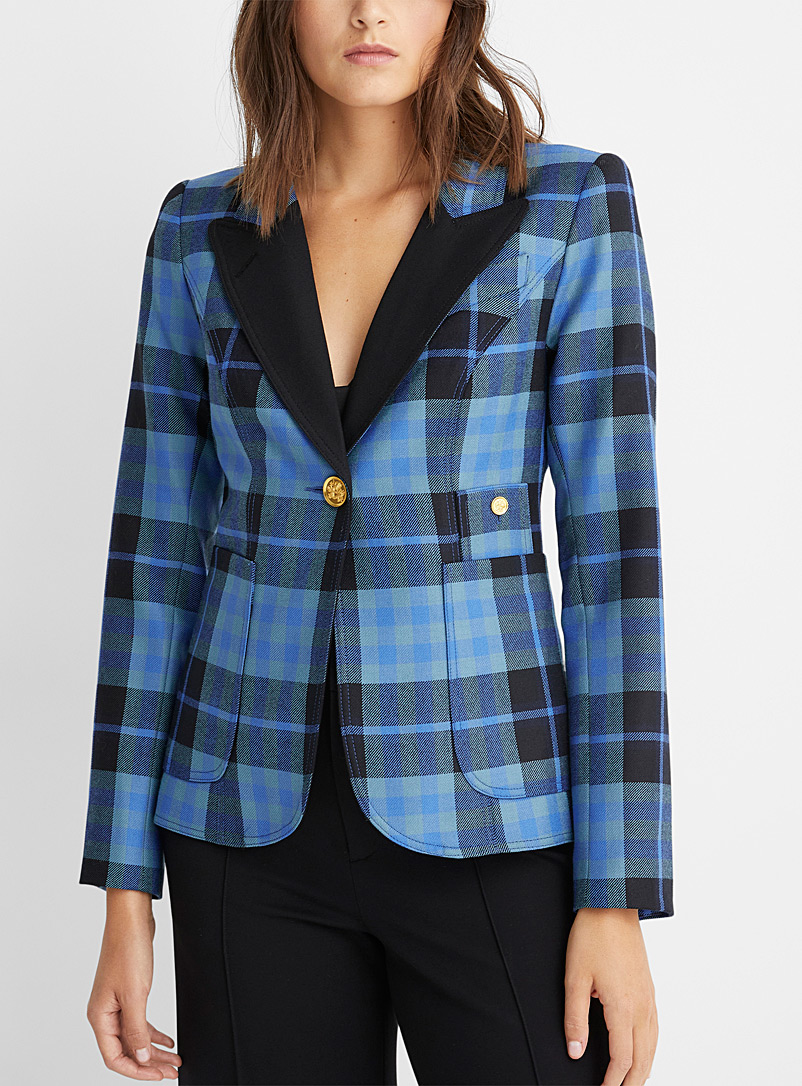 Smythe Patterned Blue Duchess contrasting collar jacket for women