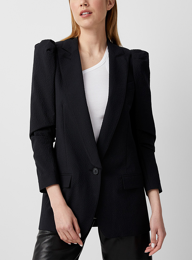 Smythe Black Crinkled-sleeve seersucker jacket for women