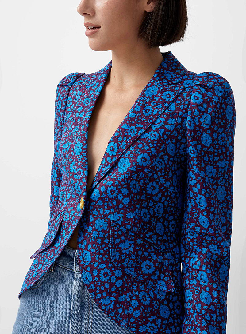 Smythe Patterned Blue Puff-sleeve floral blazer for women