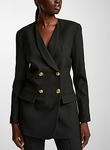 Smythe Black Double-breasted collarless blazer for women