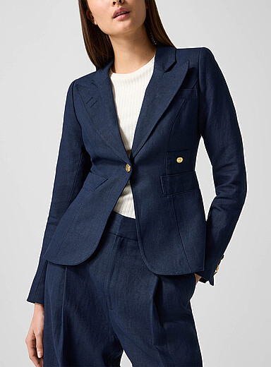 Smythe: Le veston en lin Duchesse Bleu marine - Bleu nuit pour femme