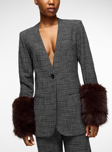 Smythe: Le veston en tweed poignets amovibles Gris ardoise pour femme