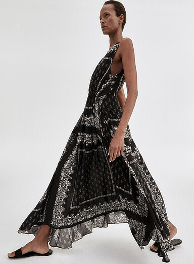 Satiny paisley drawstring dress