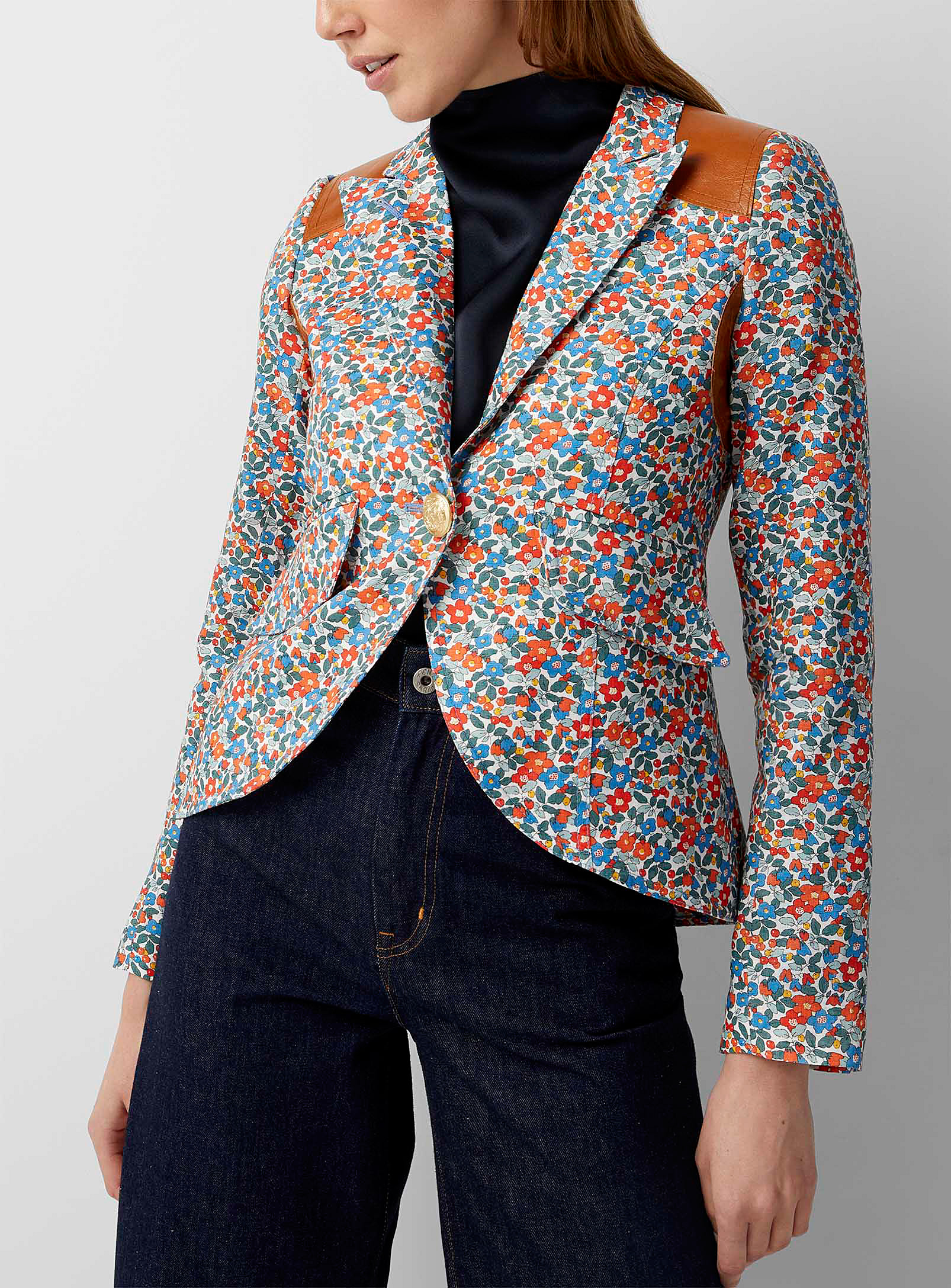 Smythe - Women's Leather yokes floral Blazer Jacket | Square One