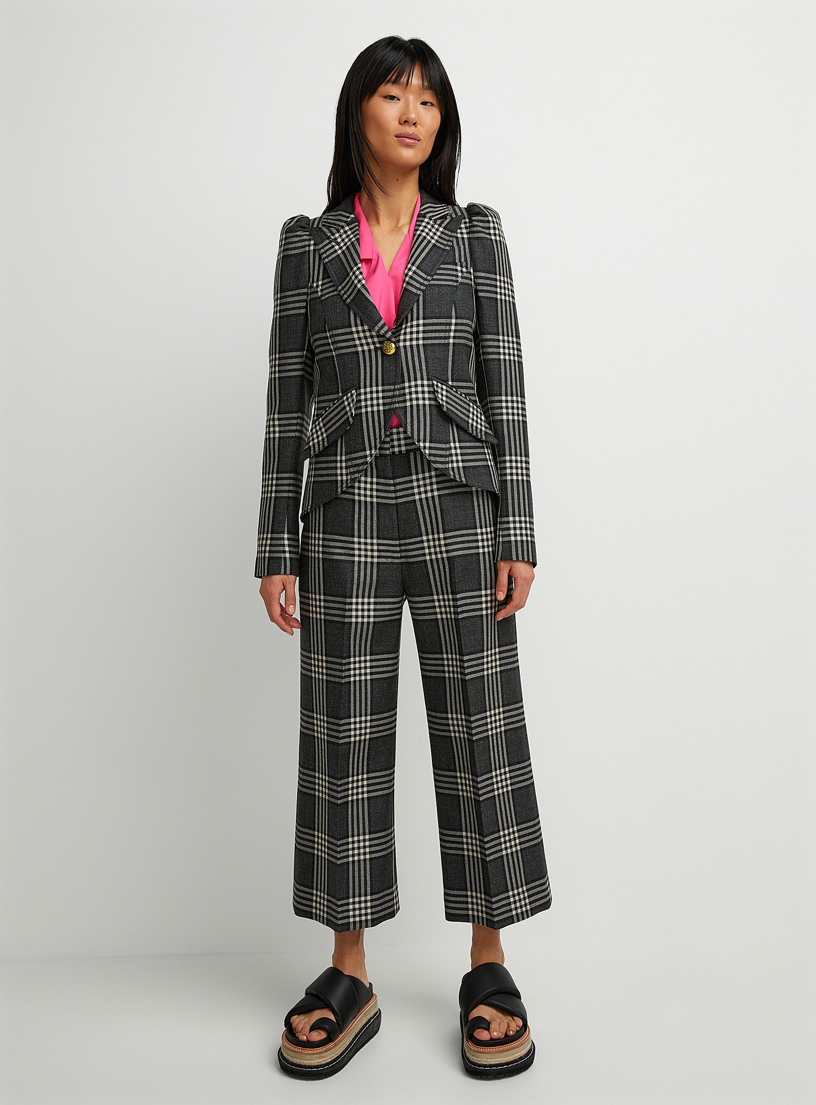Smythe Checkered Pure Wool Pant In Grey