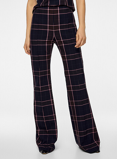 Pintucks plaid flared-leg pant
