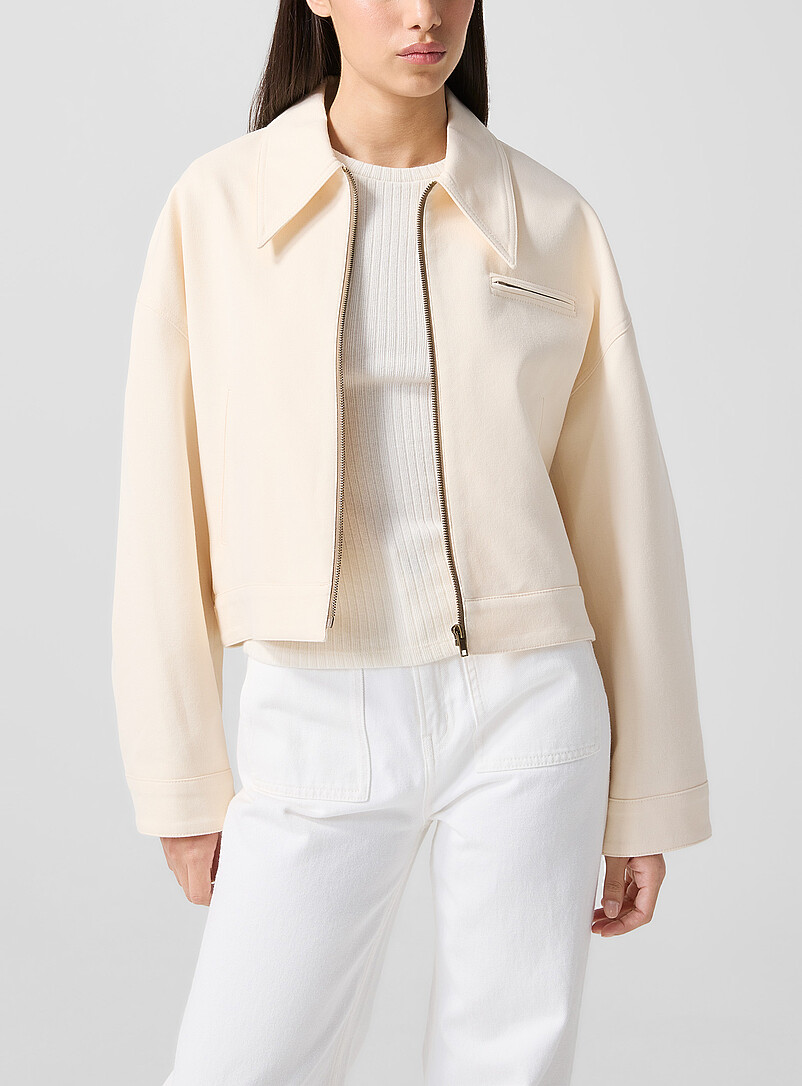 Ivory Zippered Cropped Jacket