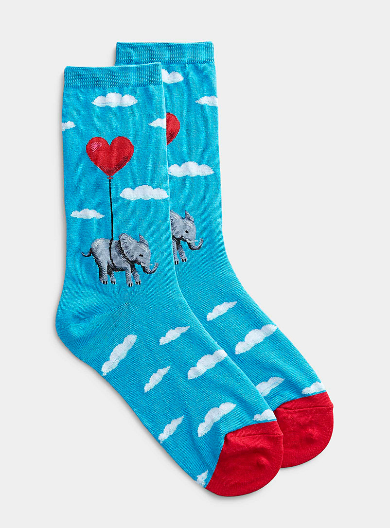 Hot Sox Slate Blue Flying elephant socks for women